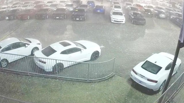 Quand une tempête de grêle s'abat sur un parc de voitures neuves