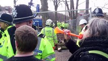 Most British arrest ever! Woman 'detained' after blowing toy trumpet at Sheffield tree protest