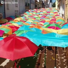 Cette rue au portugal est bien protégée contre la pluie.. regardez
