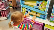 Funny baby shopping in Toys Store for Kids and Babies Family fun with baby dolls