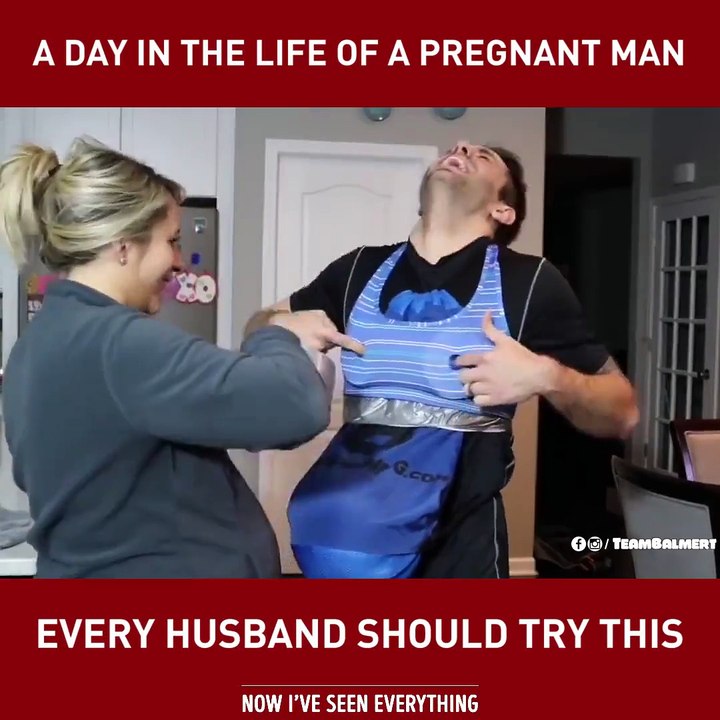 His pregnant wife challenged him to experience pregnancy for 24 hours.via Team Balmert, youtube.com/ChrisBalmert
