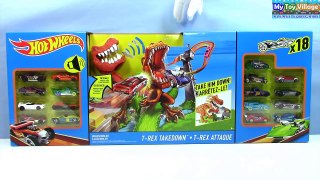 T-Rex Ate Hot Wheels! | T-Rex Takedown Dinosaur and Piranha Pit | MyToyVillage