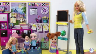 Elsa & Anna go School! Barbie is the Teacher! Frozen Barbie Dolls Videos! Full English Episodes!