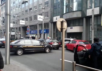 Taxis Block Rush Hour Traffic in Brussels in Uber Dispute