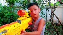Gun & Gun - Superheroes action nerf war Sniper MEGA vs Sniper N-Strike _ GUN BABY 9