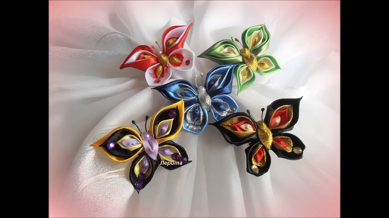 Бабочки из лент своими руками, канзаши, лепесток ромбик, МК