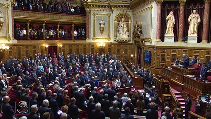 Hommage de Gérard Larcher et Edouard Philippe à Arnaud Beltrame et aux victimes des attenats de Trebes