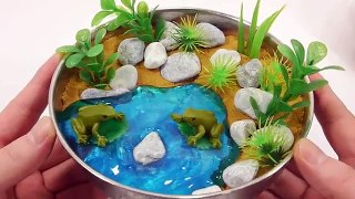 DIY How To Make Colors Slime Gold Kinetic Sand Frog Pond Learn Colors Slime Clay Icecream