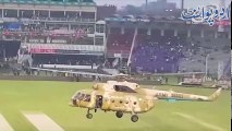 Helicopter Drying the Pitch at Qaddafi Stadium Lahore, Pakistan Army Zindabad Slogans Everywhere!