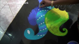 Free Hand Rangoli Design-Peacock Rangoli Design-Kolam Design By Nagus Handwork