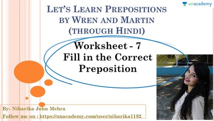 Fill In The Correct Prepositions - Wren and Martin in Hindi Exercise 7