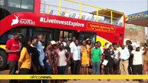 Uganda's open-Roof tourist bus provides Kampala's scenic landscape experience