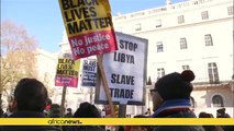 Protests at Libyan embassy in London against slavery
