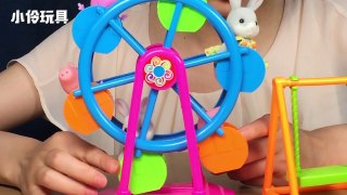 【小伶玩具】 小豬佩奇和森貝兒家族巧克力兔遊樂場過家家親子遊戲