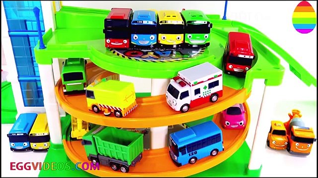 Tayo the Little Bus Friends Parking Garage Learn Colors Numbers Surprise Toys Cars EggVideos.com