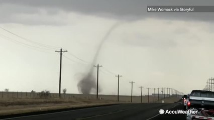 Landspout gusts through farm fields north of Brownfield