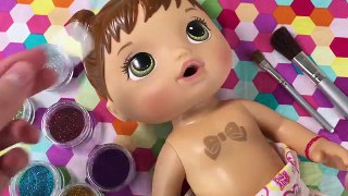 Baby Alive and Barbie Ken Get Glitter Tattoos!