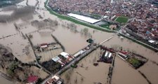 Tunca Nehri Taştı, Edirne'de Sular Altında Kalan Bölgeler Havadan Görüntülendi