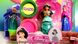 Massinhas Play Doh com Glitter Princesa Jasmine Anna Elsa Ariel TOYSBR | Play Doh Sparkle Jasmine