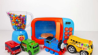 Microwave and School Bus Toy Vehicles Learn Colors for Kids With Magical Blender and Candy