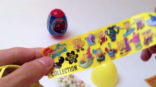 SpongeBob, Spiderman and Cars 2 Candy and Toy Surprise Eggs Unboxing