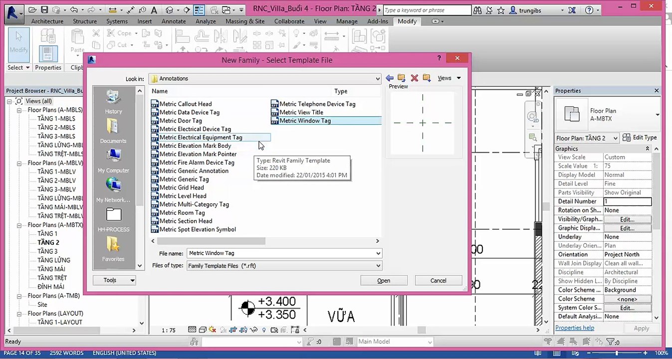 Học revit buổi 7 Wall Tag