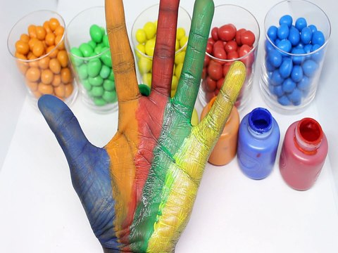 Hand Body Paint Finger Family Nursery Rhymes Song Learn Colors Candy , Kinetic Sand & Nail Polish
