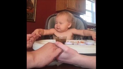 Adorable bébé bendice la comida antes de comer