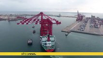Giant cranes undocking at the port of Pointe-Noire in Congo [no comment]