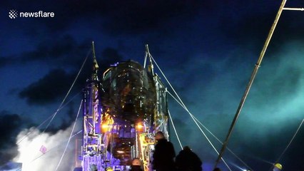 Mechanical puppet 3 times size of double-decker bus unveiled in Cornwall