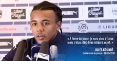 Jules Koundé face à la presse avant d'affronter Guingamp