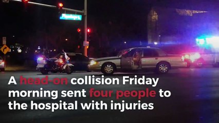 Head-on crash sends 4 to the hospital