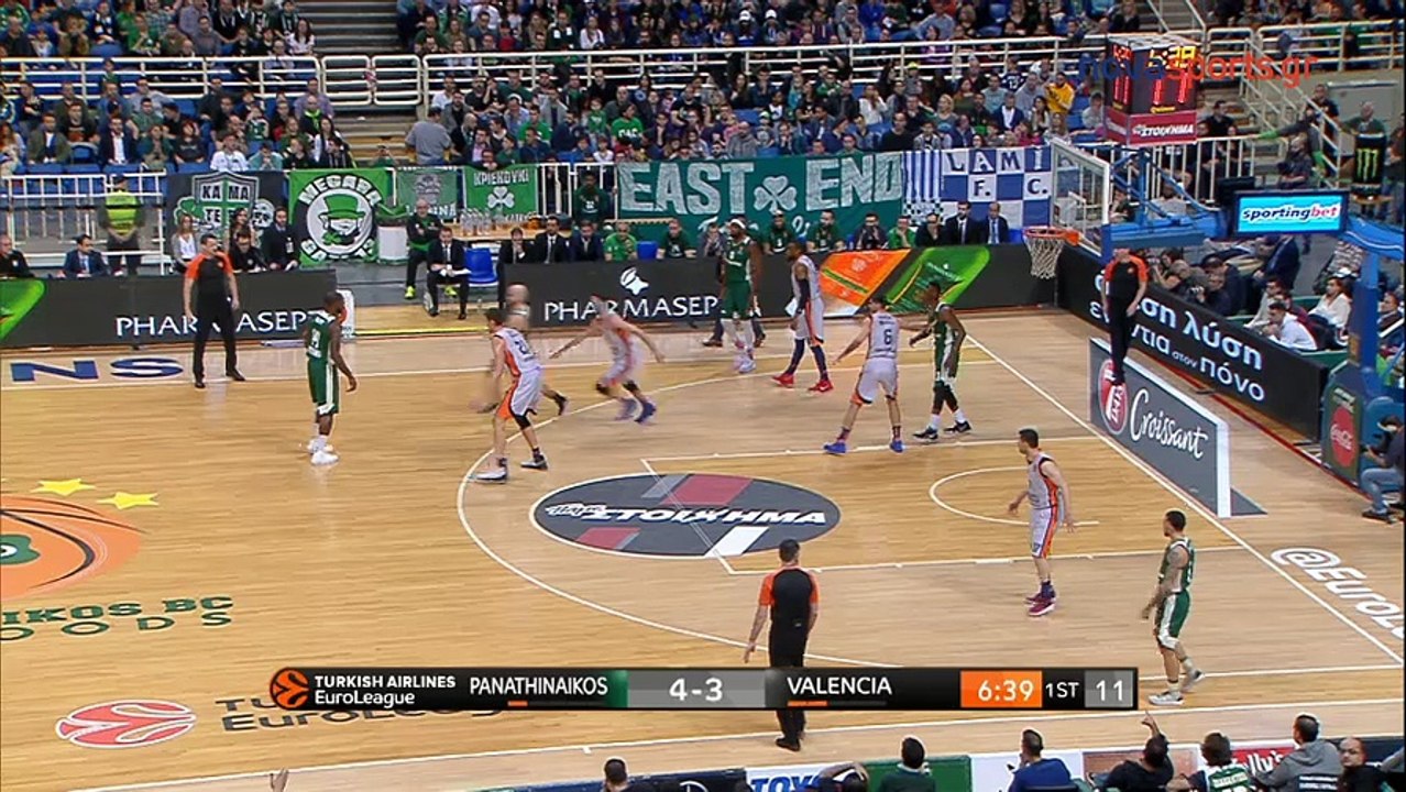 Ασύλληπτη alley-oop πάσα του Νικ Καλάθη για το κάρφωμα του Τζέιμς Γκιστ -   Παναθηναϊκός vs Βαλένθια - 30.03.2018