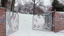 Drone footage of Elvis Presley's Graceland in the Snow.