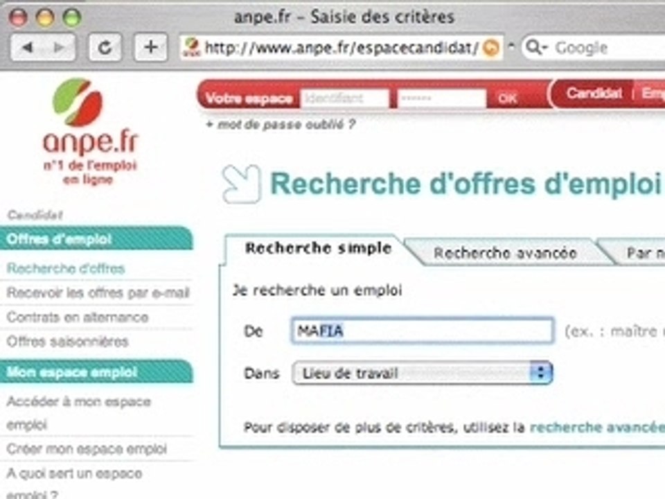 ANPE : Je voudrais travailler dans la mafia, comment faire ?