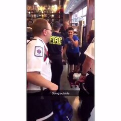 His fingers got stuck in a bench