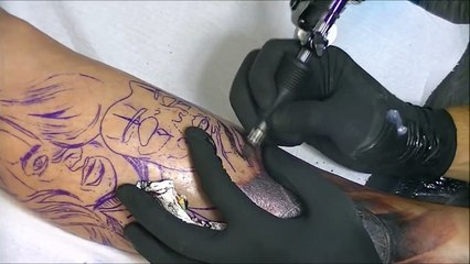 Chicano leg tattoo - time lapse