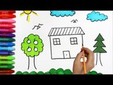 Ev Ağaç Güneş Bulut nasıl çizilir - Çizelim Boyayalım