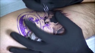 Skull clock tattoo - normal speed+time lapse