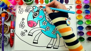 Learn to Color Cute Horse Coloring Page for Kids Hand Color Watercolor Fun Activities for Children
