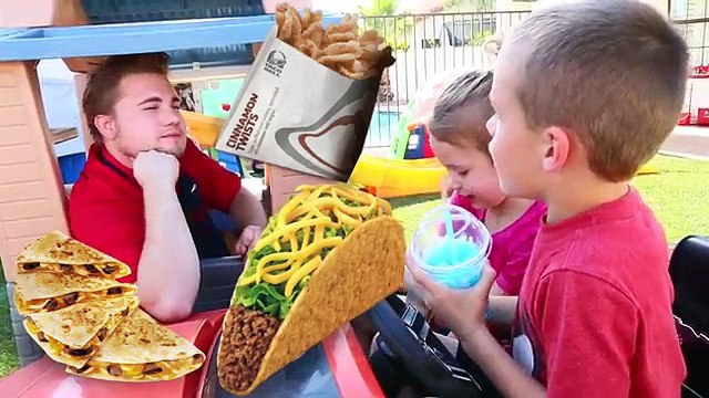 McDonalds Drive Thru vs Taco Bell With Power Wheels Cars Driving