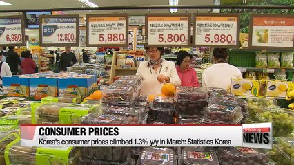 Download Video: Korea's consumer prices climbed 1.3% y/y in March: Statistics Korea