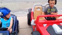Mustang vs Jeep 24 volt donuts drifting kids fun