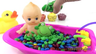 Learn Colors Baby Doll Bath Time w/ M&Ms Candy & Rubber Ducks Educational Video - Learning Toddlers