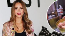 Jessica Alba shares precious snap of three-month-old son Hayes taking a bath in sink.