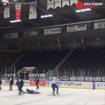 Hockey player starts team brawl after shootout