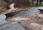 Flooding Causes Road to Rip Apart in Liberty, Indiana