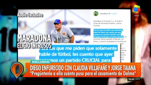 Exclusivo: Diego Armando Maradona hablo en intrusos con jorge rial, destroza a claudia villafañe y a jorge taiana