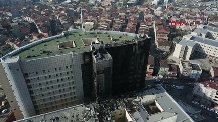 Yanan hastane bu sabah havadan böyle fotoğraflandı