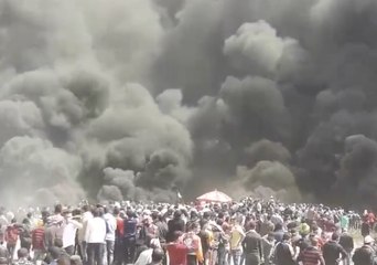 Wall of Smoke Rises from Burning Tire in East Gaza Protest